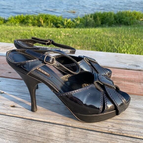 Neil Barrett Women's Black Patent Leather Cutout Peep Toe Platform Heels Size 38 - Picture 3 of 12